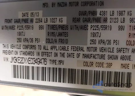 2014 Mazda Cx-5 Grand Touring z USA, uszkodzony, nr VIN JM3KE2DYXE0349476